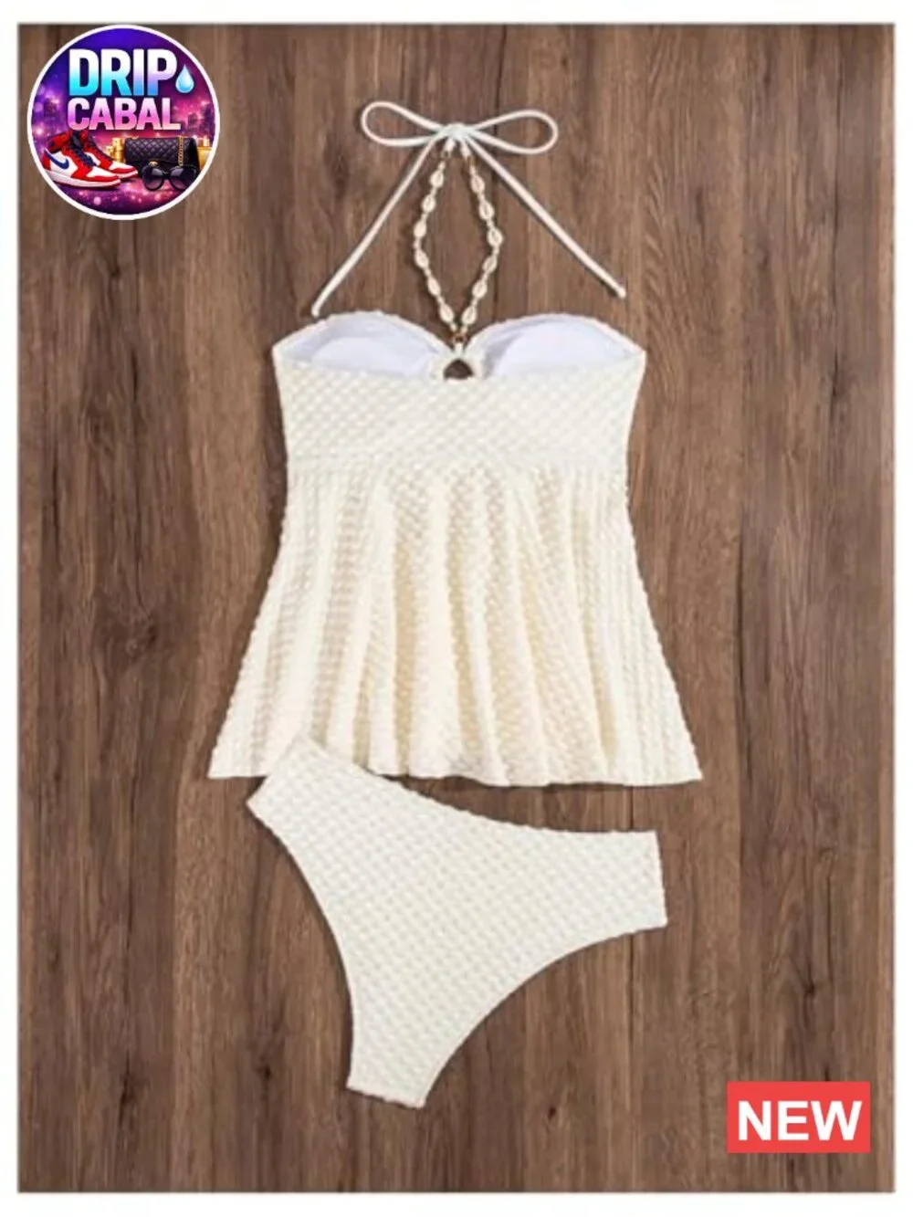 Two Piece Halter Tankini Swimsuit Textured Ring Linked High Stretch Beachwear